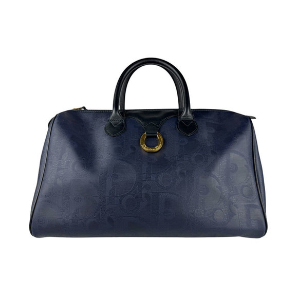 DIOR Blue Coated Canvas Boston Bag - Picture 1 of 5